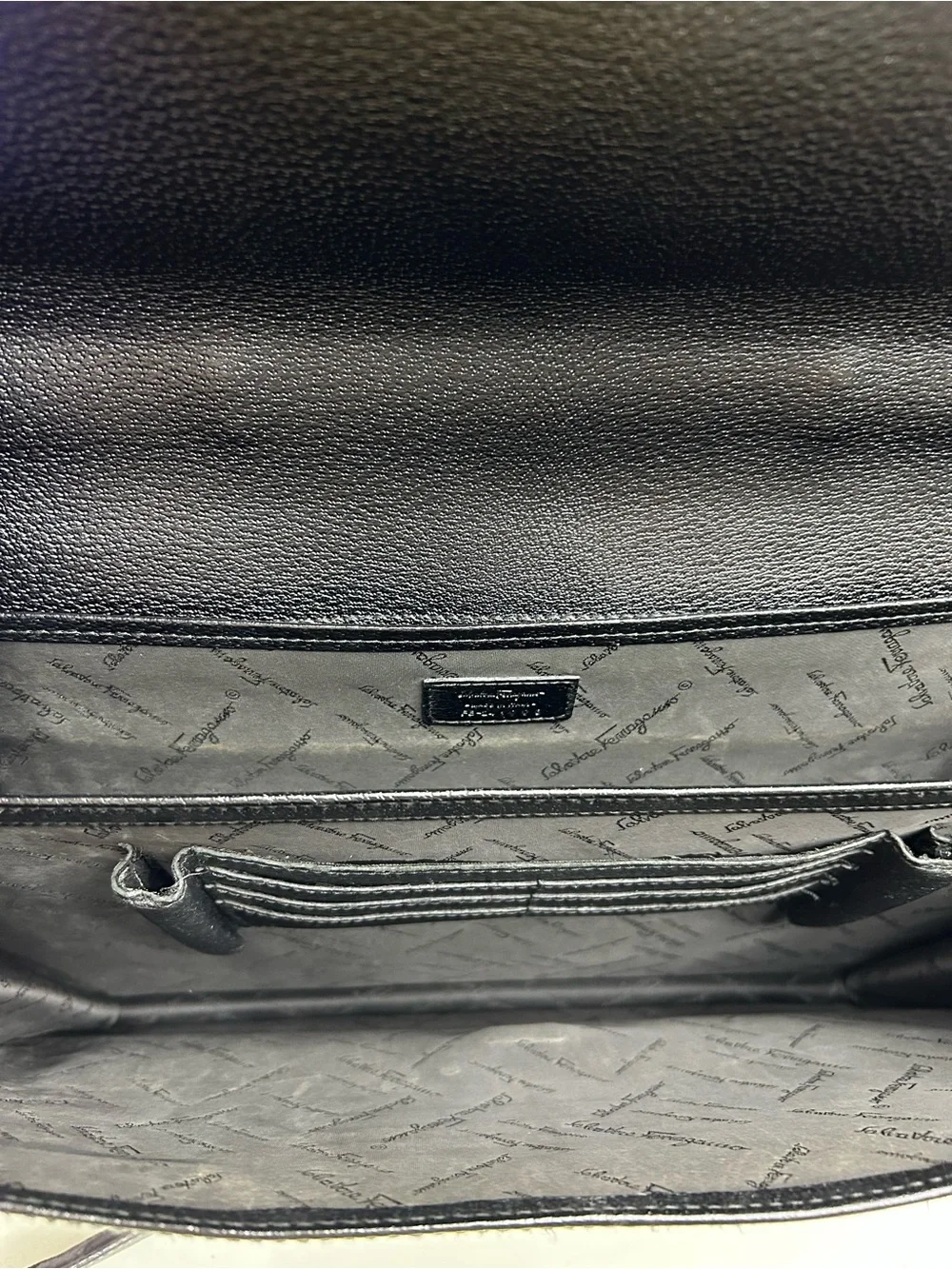 Salvatore Ferragamo Black Leather Laptop Briefcase with Gold-Tone Lock